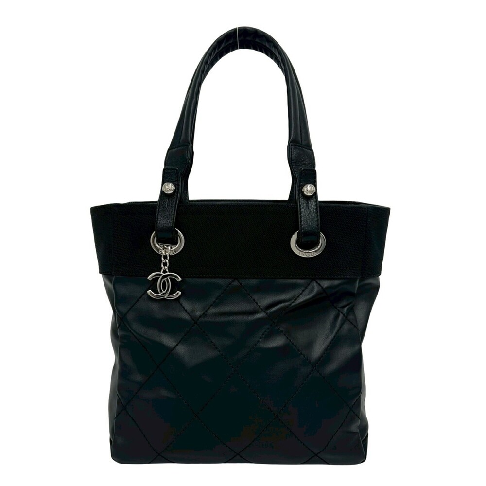 CHANEL Paris Biarritz PM Leather Tote Bag Semi-Shoulder Black 38987
